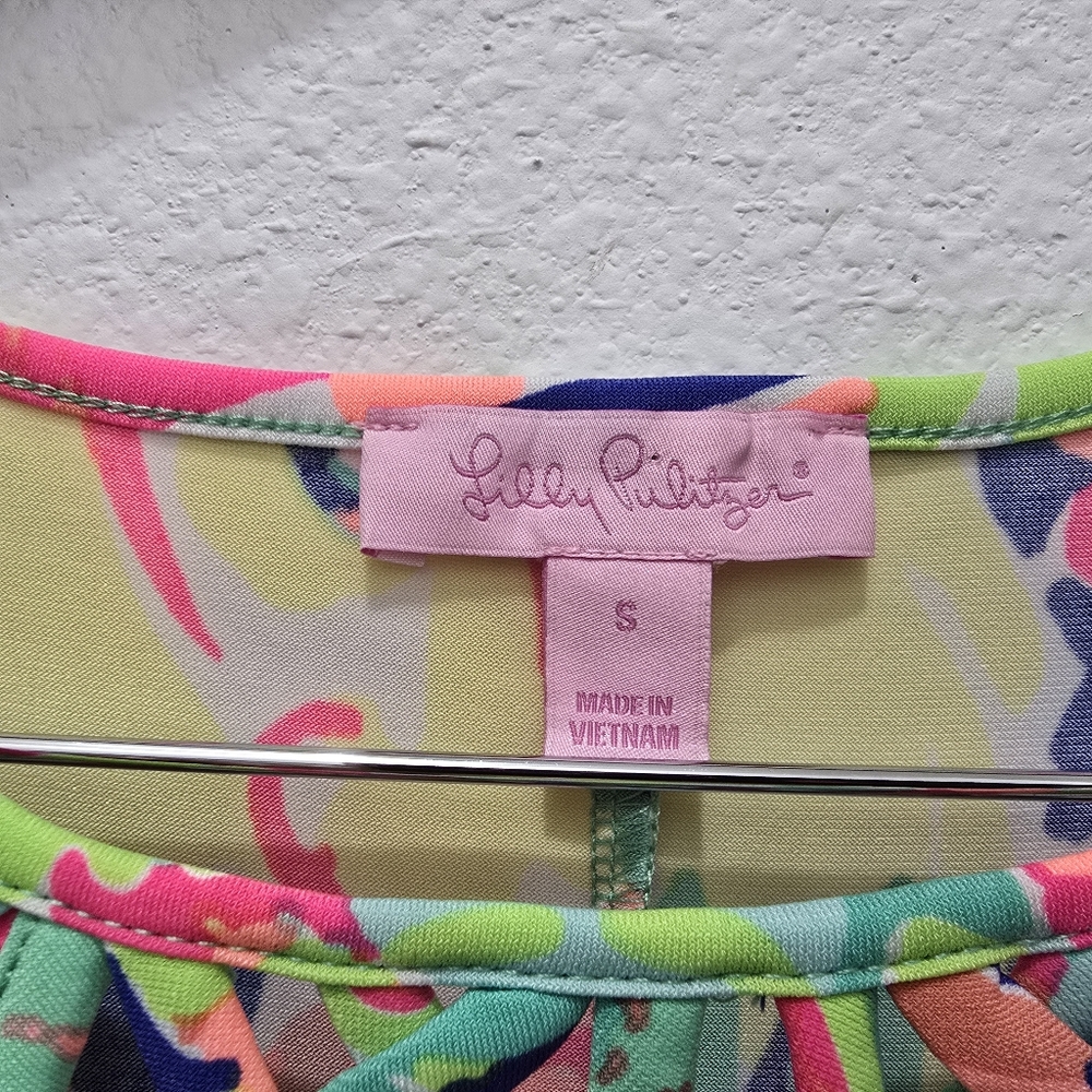 Lilly Pulitzer Lilianna Printed Loop-Neck Dress Neon Casa Banana Small - Picture 5 of 8